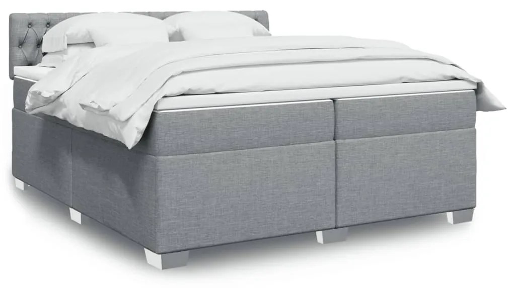 Cama com molas/colchão 200x200 cm tecido cinza-claro