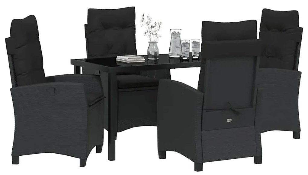 Conjunto de Jantar de Jardim com 5 Peças e Almofadas - Rattan Preto e