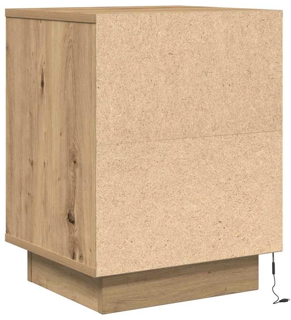Mesa de cabeceira com luzes LED Carvalho Artesanal 38x34x50 cm