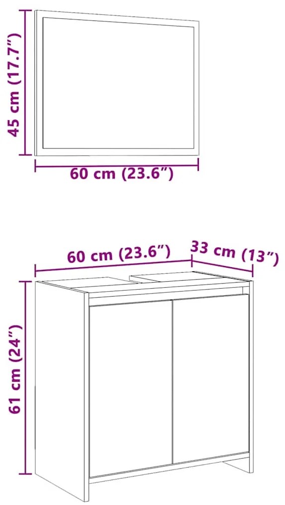 2 pcs conjunto móveis WC derivados de madeira sonoma cinza