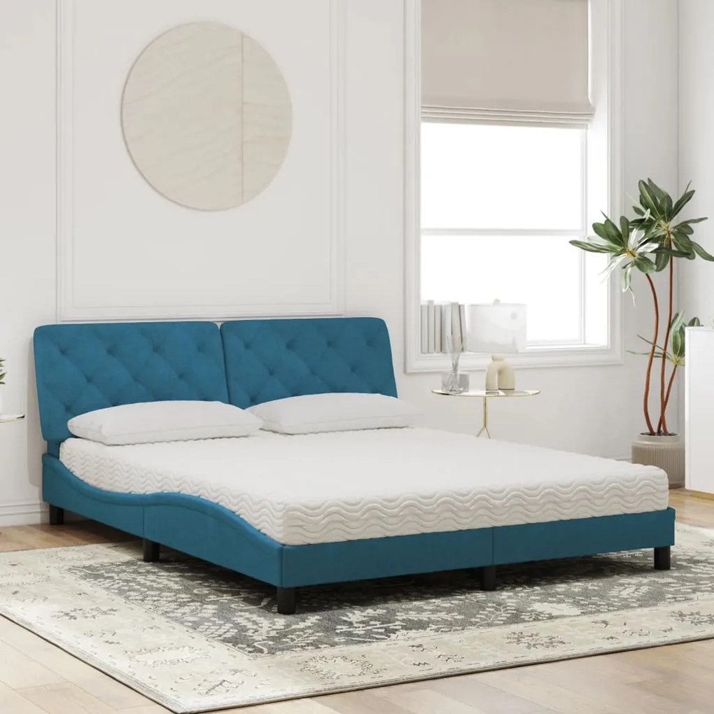 Cama com colchão 160x200 cm veludo azul