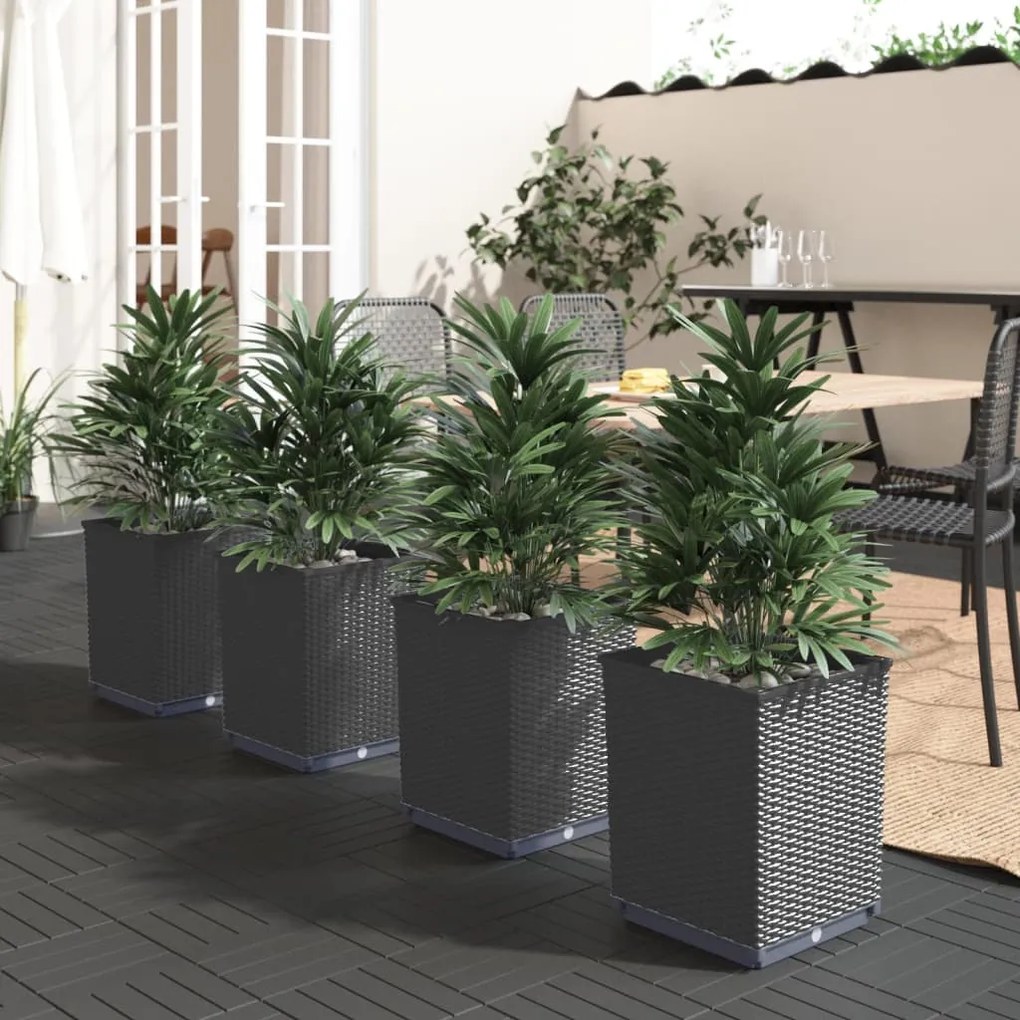364187 vidaXL Vasos/floreiras 4 pcs 30x30x37 cm polipropileno preto