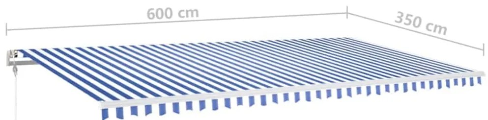 Toldo autom. c/ LED e sensor de vento 600x350 cm azul/branco