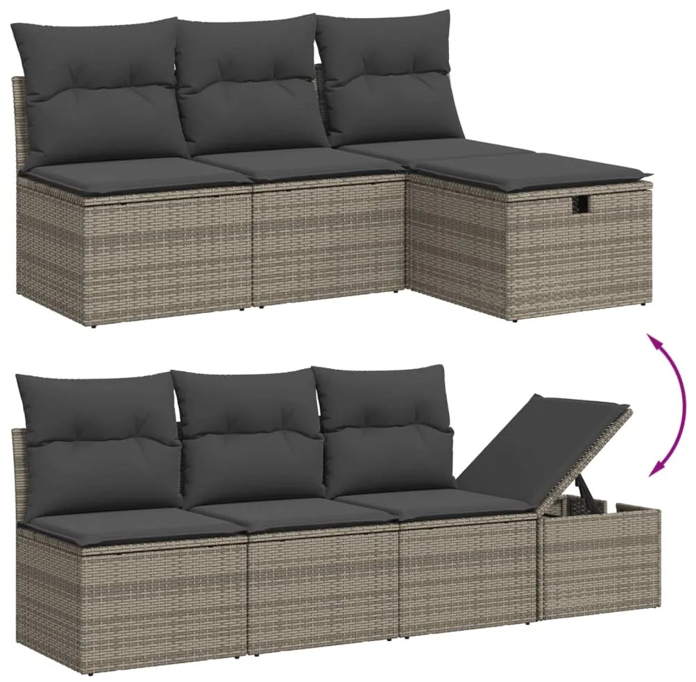 8 pcs conjunto sofás de jardim c/ almofadões vime PE cinzento