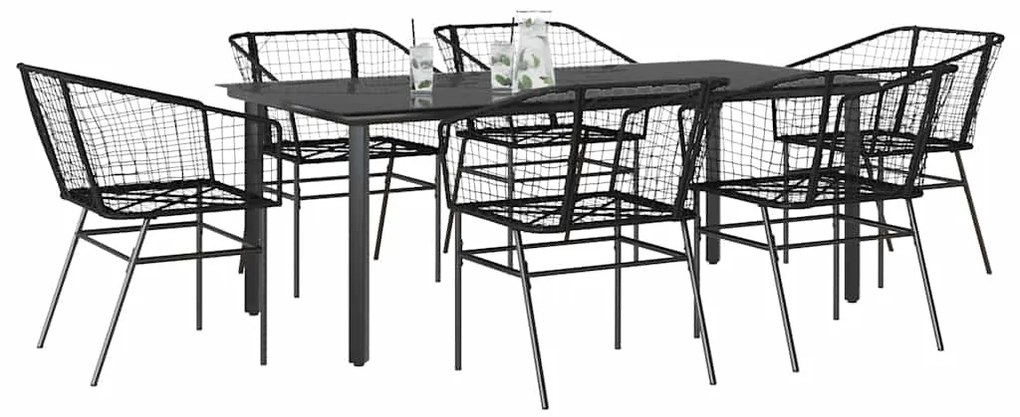 vidaXL Conjunto de jantar jardim 7 peças vidro vime PE preto
