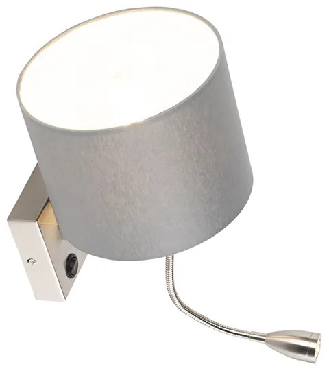 Candeeiro de parede inteligente em aço com abajur cinzento incl. Wi-Fi A60 - Brescia