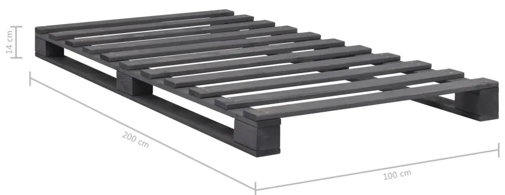 Estrutura de cama em paletes pinho maciço 100x200 cm cinzento