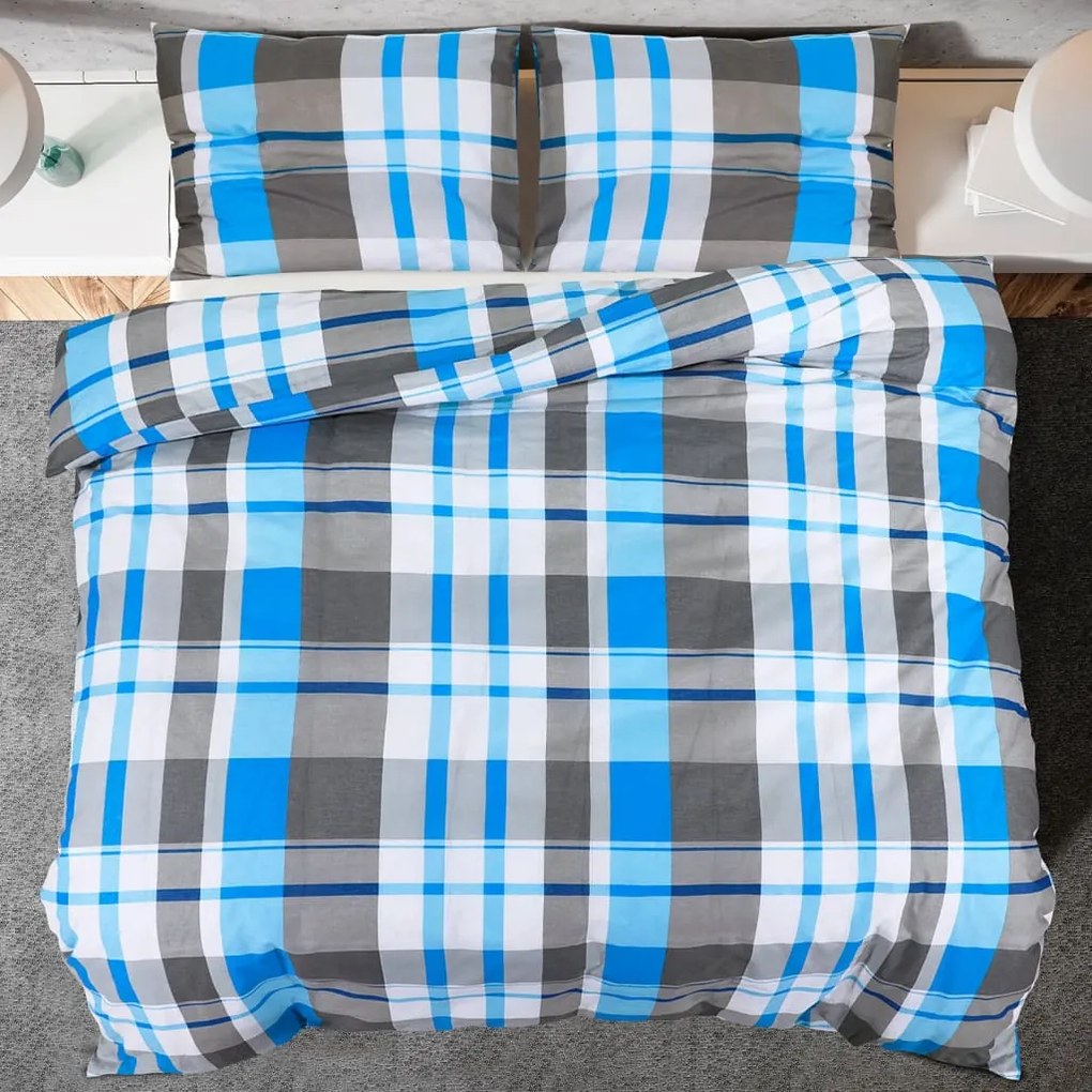 Conjunto de capa de edredão 260x220 cm algodão azul e cinza