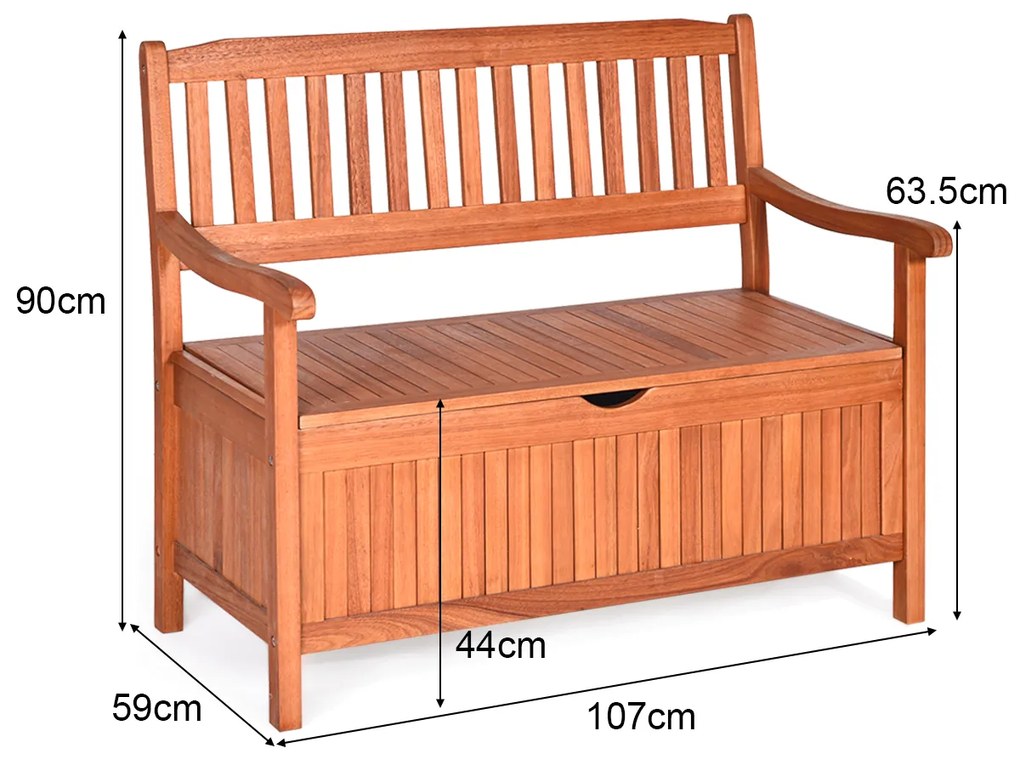 Banco jardim de madeira com arrumação de exterior com revestimento interior amovível para pátio, jardim, varanda 107 x 59 x 90 cm Teca