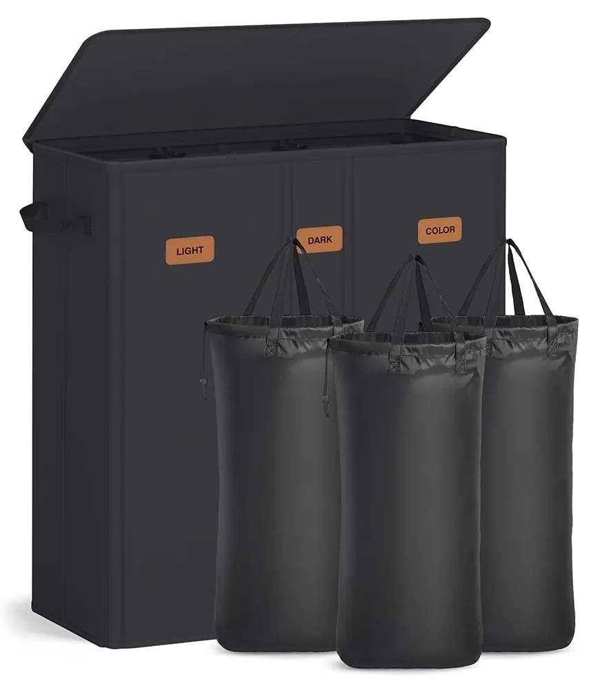 Cesto para roupa suja com três compartimentos (160 L) 64 x 33 x 75 cm Preto