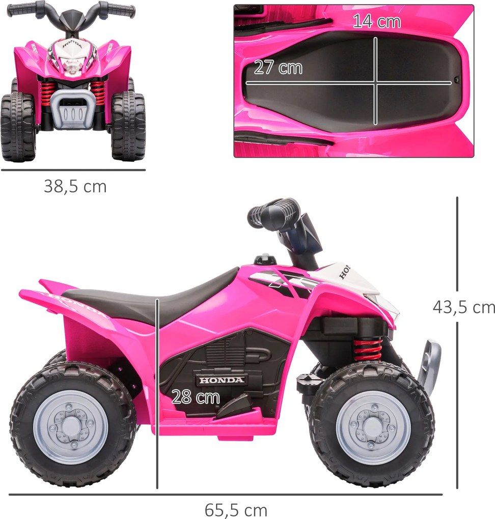 Moto 4 Elétrica HONDA para Crianças de 18-36 Meses Quadriciclo Elétrico Infantil a Bateria 6V com Faróis LED Buzina Velocidade de 2,8km/h e Avance 65,