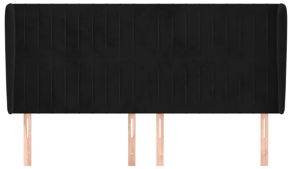 Cabeceira de cama c/ abas veludo 183x23x118/128 cm preto