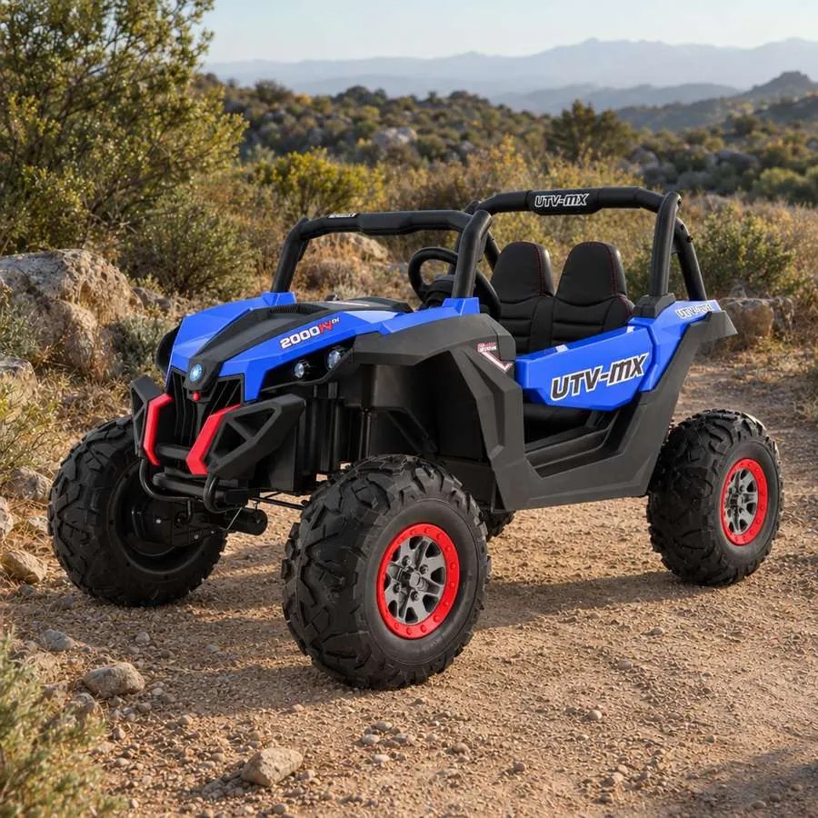 Carro elétrico para Crianças 2 Lugares Buggy SuperStar 2 x 12 V, 4x4 Com MP4, Rodas Espuma EVA, Assento couro ecológico Azul