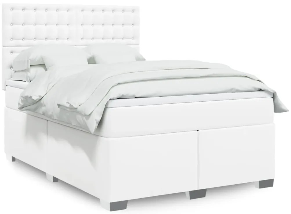 Cama com molas/colchão 160x200 cm couro artificial branco