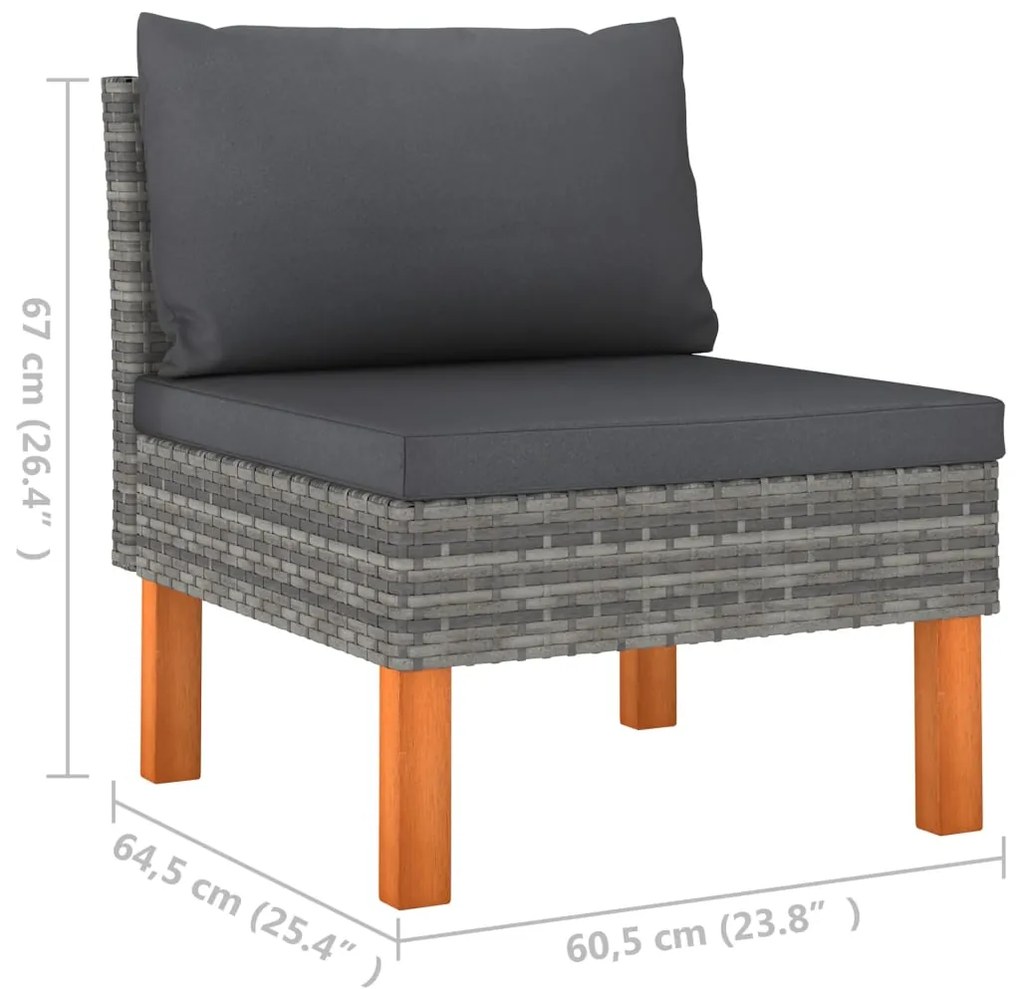 3 pcs conj. lounge jardim vime PE e madeira de eucalipto maciça