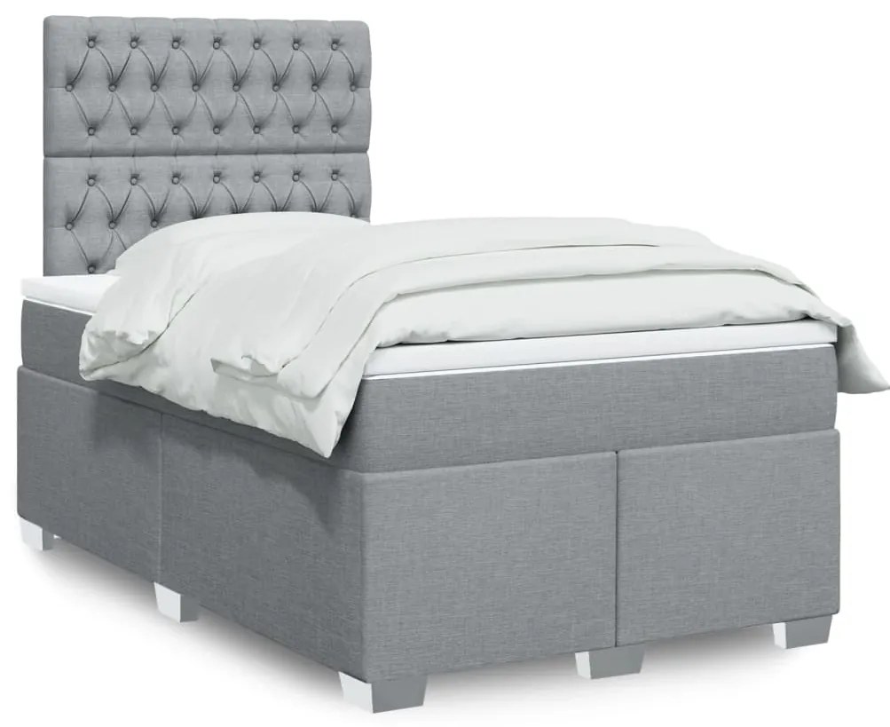 vidaXL Cama com molas/colchão 120x200 cm tecido cinza-claro