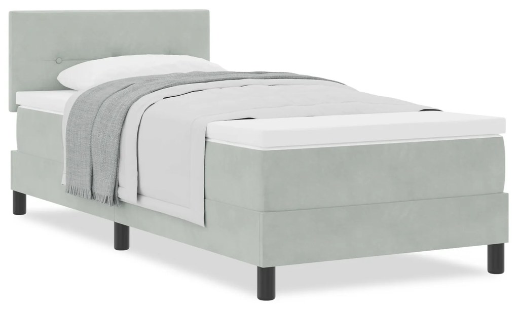 Cama Box Spring com Colchão Cinza Claro Solteiro Veludo