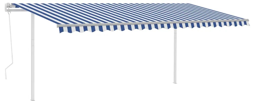 Toldo retrátil automático com postes 5x3 m azul e branco