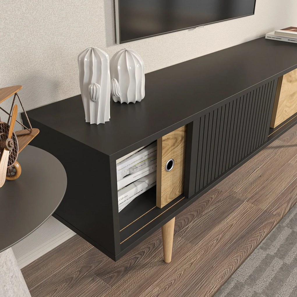 Móvel TV Ecrin – Antracite e Carvalho – 160x45x34,5 cm