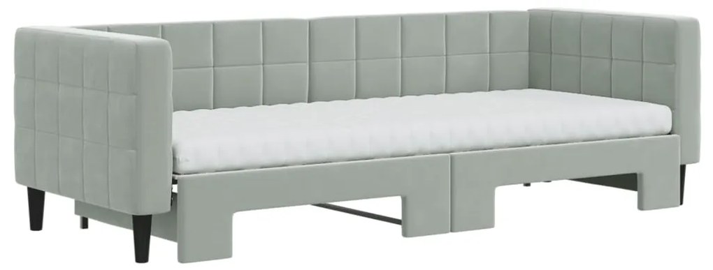 Sofá-cama c/ gavetão e colchões 80x200 cm veludo cinzento-claro