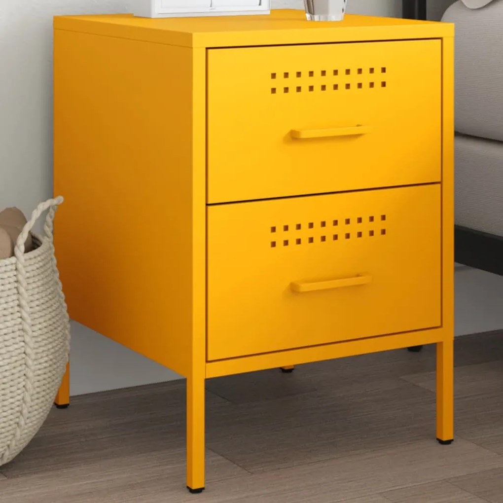 vidaXL Mesa de cabeceira 36x39x50,5 cm aço amarelo mostarda