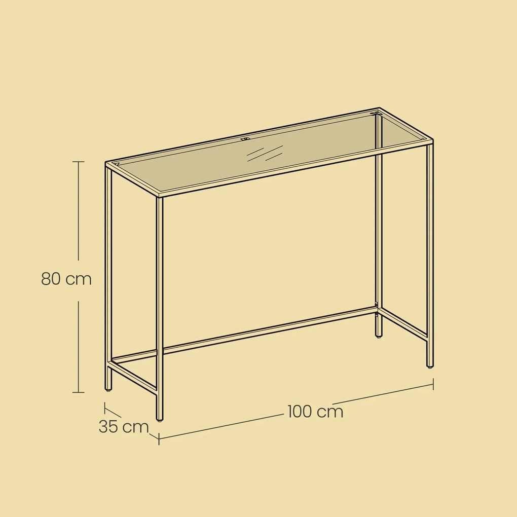 Mesa consola entrada linhas simples 35 x 100 x 80 cm vidro, aço preto