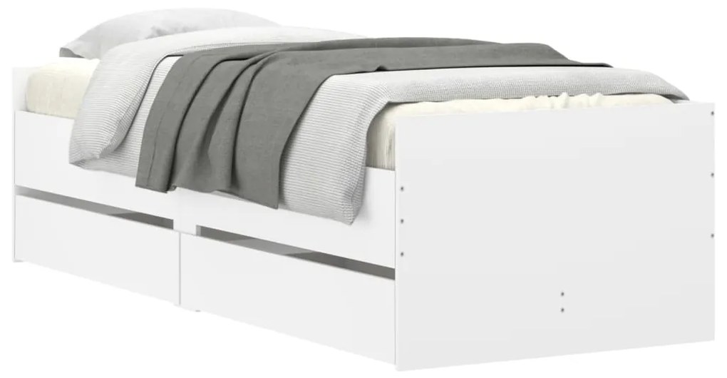 Estrutura cama de solteiro pequena c/ gavetas 75x190 cm branco