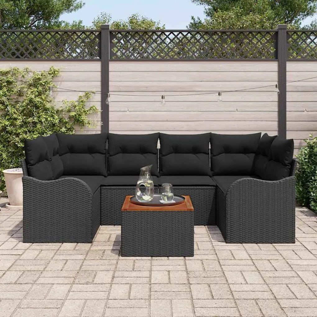 vidaXL Conjunto de Sofá de Jardim 7 pcs Preto vime PE