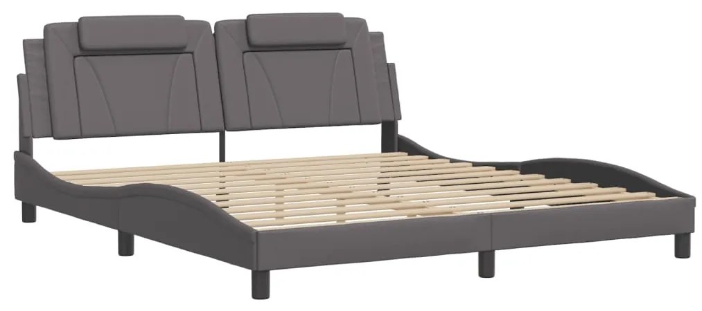 Estrutura cama c/ cabeceira 180x200cm couro artificial cinzento