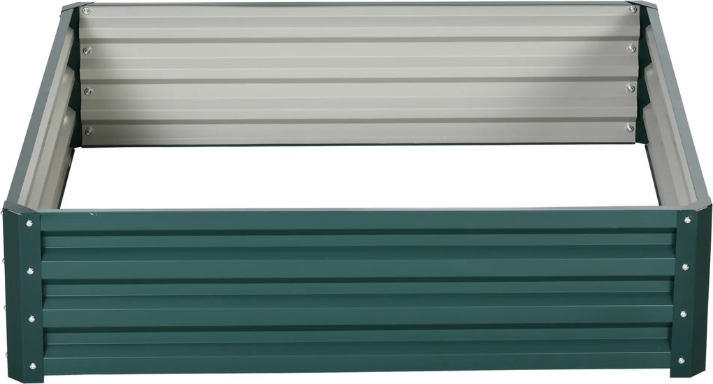 Floreira de horta quadrada em chapa de aço ondulada, 120 x 120 x 30 cm, verde escuro