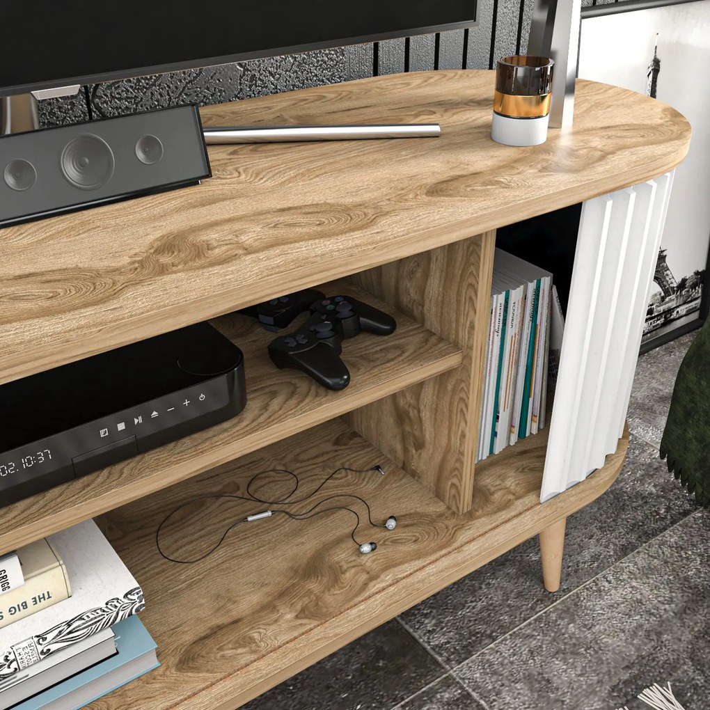 Móvel TV Stor – Carvalho Oud Branco – 140 cm x 43 cm x 64 cm