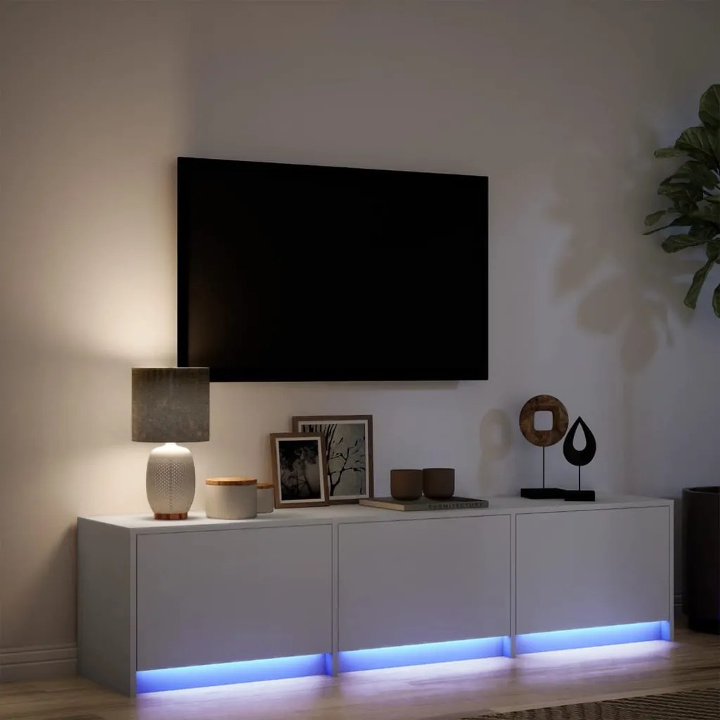 Móvel de TV com luzes LED derivados de madeira branco