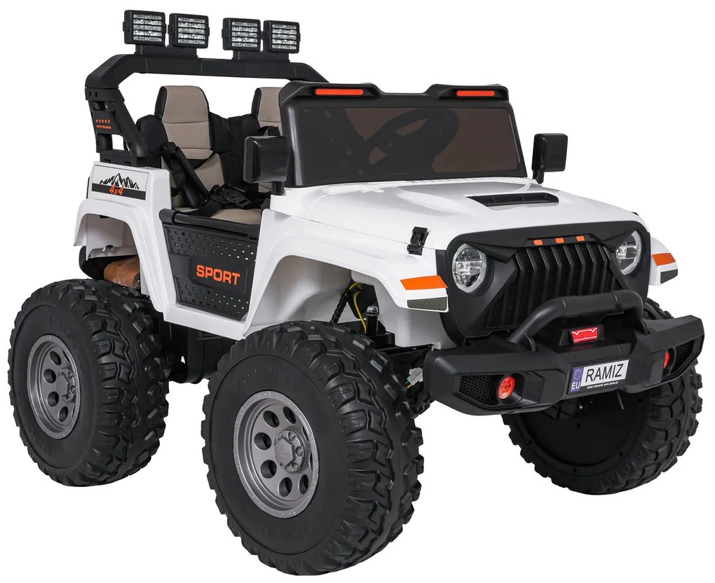 Carro elétrico para Crianças 2 Lugares Extreme Sport 4x4 24V Pneus Espuma EVA, assento couro ecológico Branco