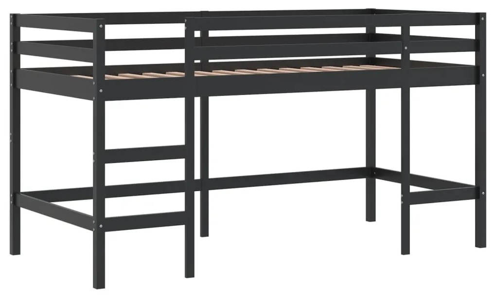 Cama alta p/ criança c/ escada 90x200 cm pinho maciço preto