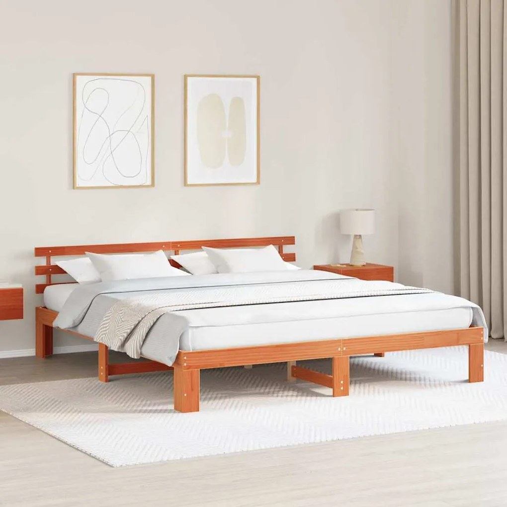 vidaXL Estrutura de Cama de Madeira de Pinho Castanho Encerado