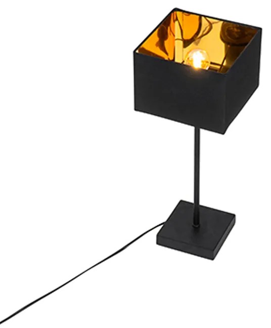 Candeeiro de mesa moderno preto com abajur de tecido preto e dourado - VT 1