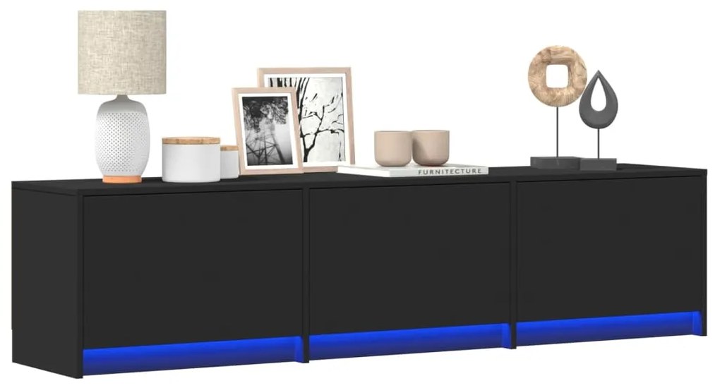 Móvel de TV com luzes LED derivados de madeira preto