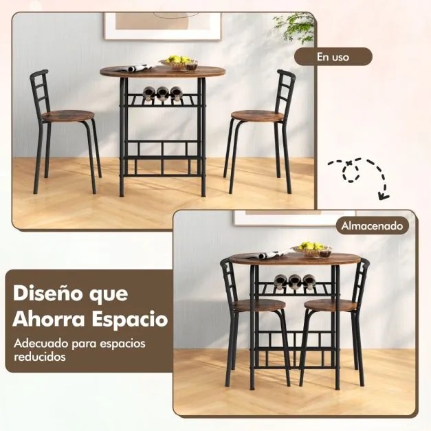 Conjunto de cozinha e jantar de 3 peças de com mesa de cozinha e 2 Cadeiras Tampo de mesa em madeira Tampo de mesa folheado a madeira Suporte adiciona