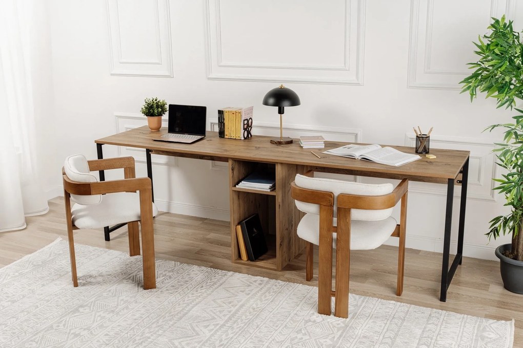 Secretária Twin Study Desk – Pinho Atlântico e Preto – 240x74x60 cm