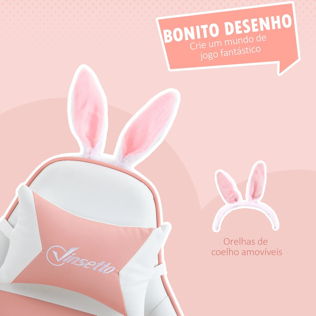 Cadeira Gaming Giratória de Couro PU com Altura Ajustável Inclinável 135° Apoio para a Cabeça 65x63x136-142 cm Rosa e Preto