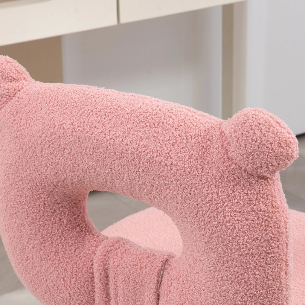 Cadeira de Secretária de Carneirinho Cadeira Infantil Giratória com Encosto em Forma de Urso 50x56x80-90 cm Rosa