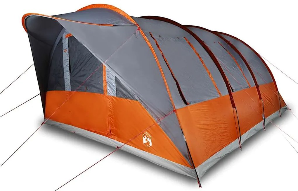 Tenda familiar túnel p/ 7 pessoas impermeável cinzento/laranja