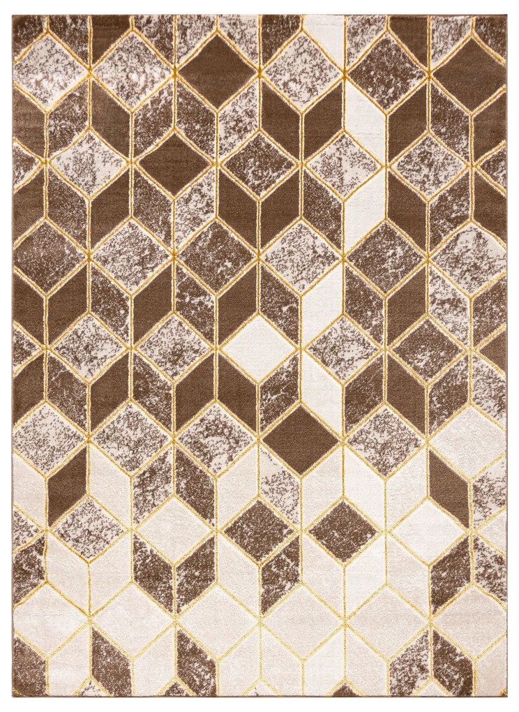 Tapete MEFE moderno B400 Cubo, geométrico 3D - Structural dois níveis de lã cinza bege escuro