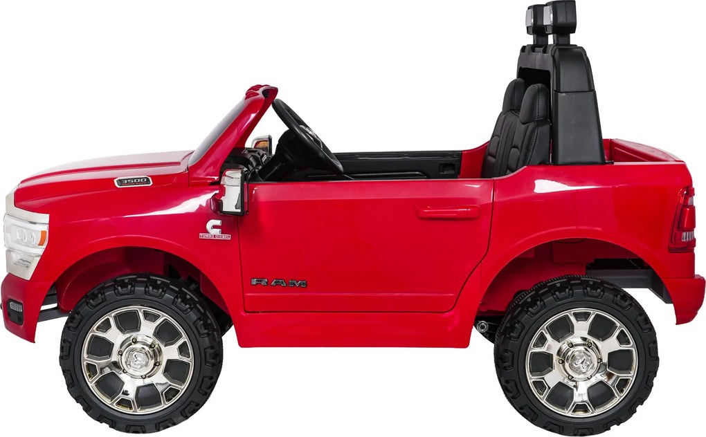 Jipe elétrico para Crianças 24V RAM 3500 Rodas de espuma EVA, assento Couro ecológico Vermelho