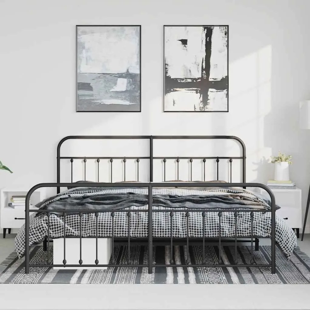 Estrutura de cama com cabeceira e pés 193x203 cm metal preto