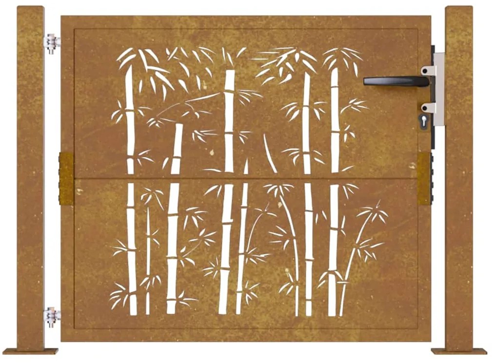 Portão de jardim 105x80 cm aço corten design bambu