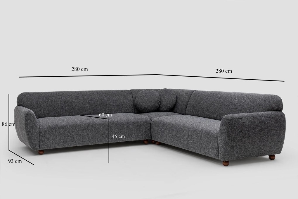 Sofá de Canto Eddy – Cinzento Escuro – 280 x 280 cm