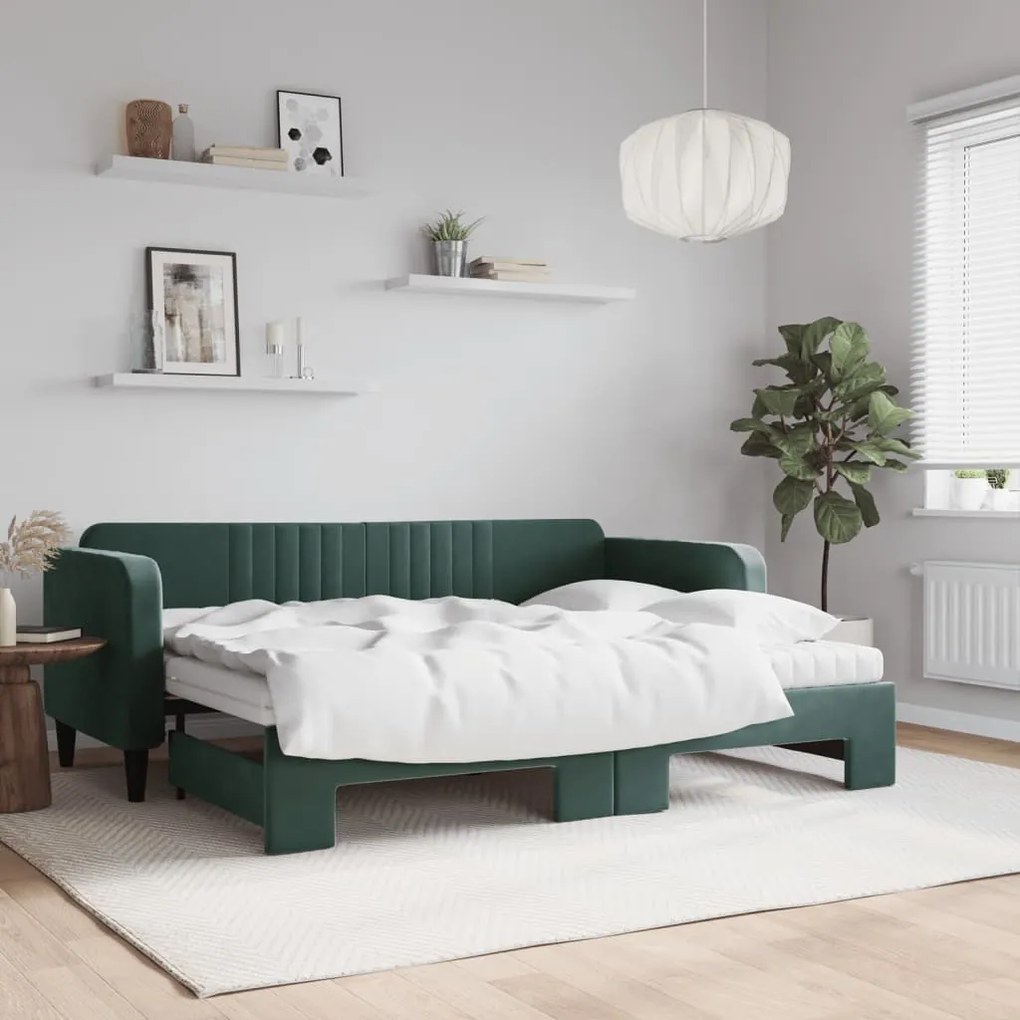 vidaXL Sofá-cama c/ gavetão e colchões 80x200cm veludo verde-escuro