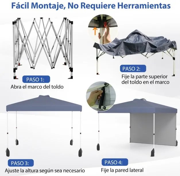 Tenda Pop up portátil para jardim, festas, eventos de 3 x 3 m com parede lateral, 4 x Sacos de areia e com bolsa enrolável cinzenta.