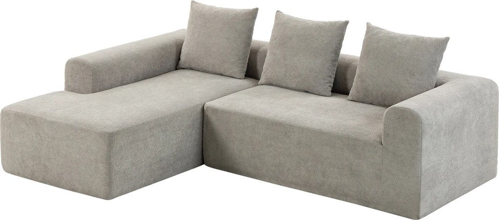 HOMCOM Sofá de Canto em Chenille, Sofá 3 Lugares em L 242 cm com Chaise Longue, Assento Profundo, Braços Largos, Cinza Claro | Aosom Portugal